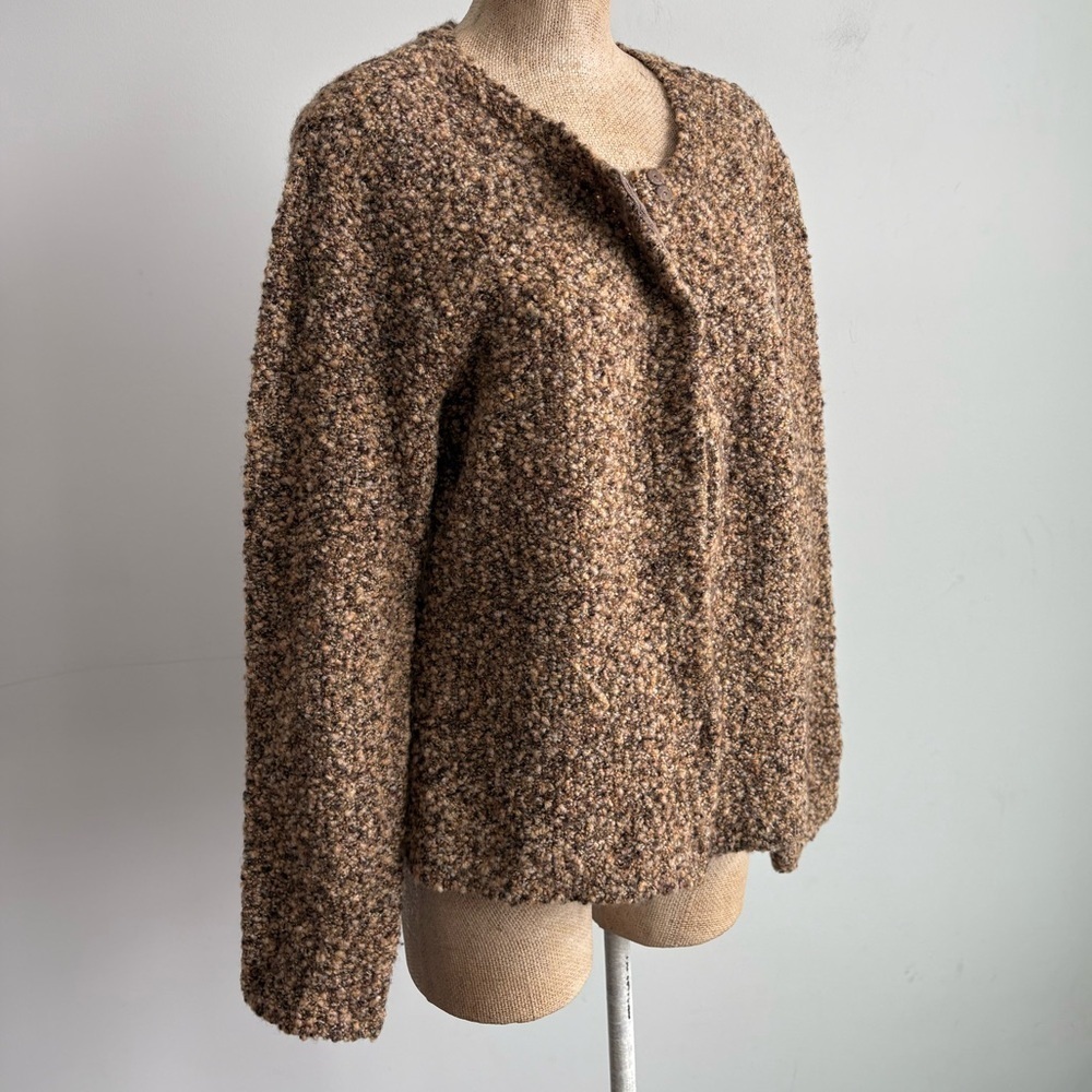 Vintage Talbots Wool Blend Bouclé Sweater Jacket Made in Hong Kong Brown XL - Picture 8 of 9